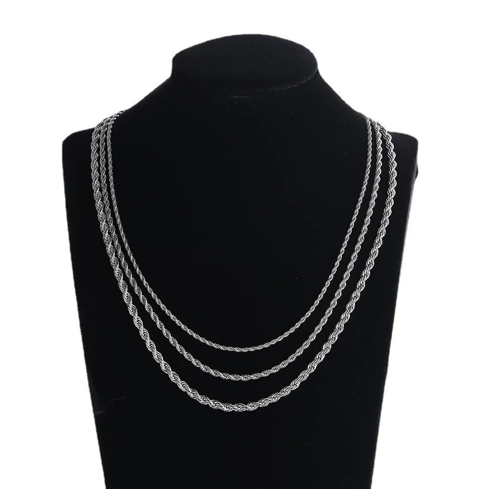 2-6mm Stainless Steel Twisted Rope Chain Necklace Silver Men Women 16-30″