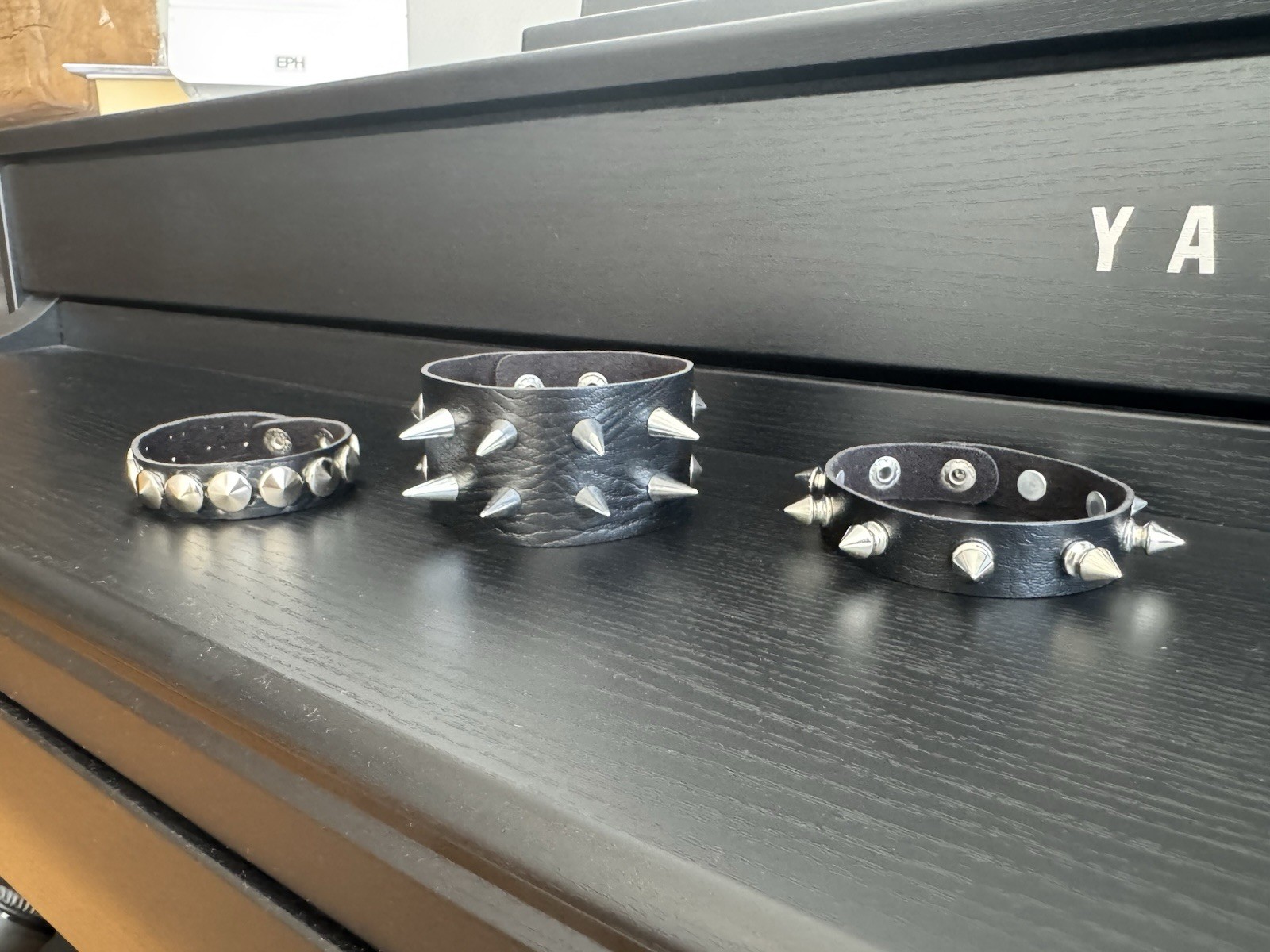 3-Piece Punk Goth Y2K Studded Faux Leather Bracelet Set – New