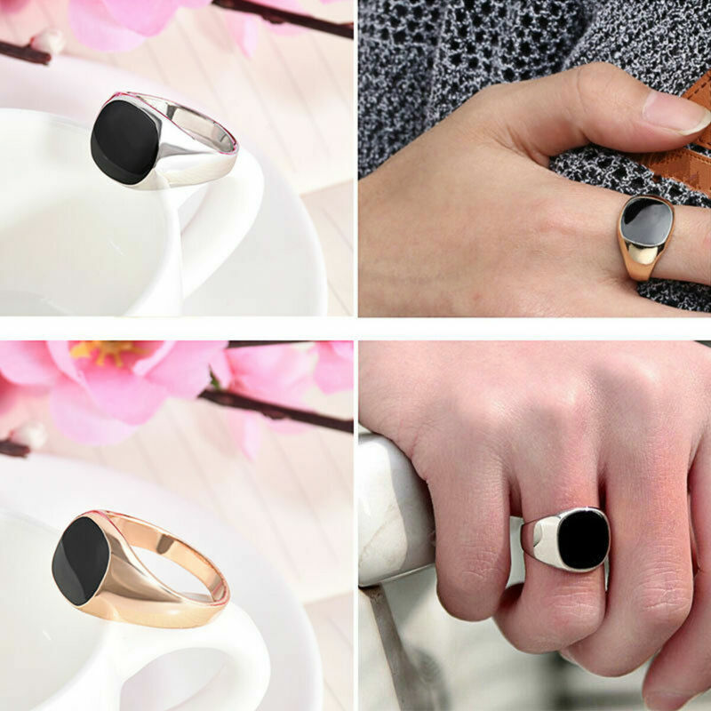 18ct Gold Filled Black Onyx Mens Signet Wedding Band Pinky Ring Size 7-12