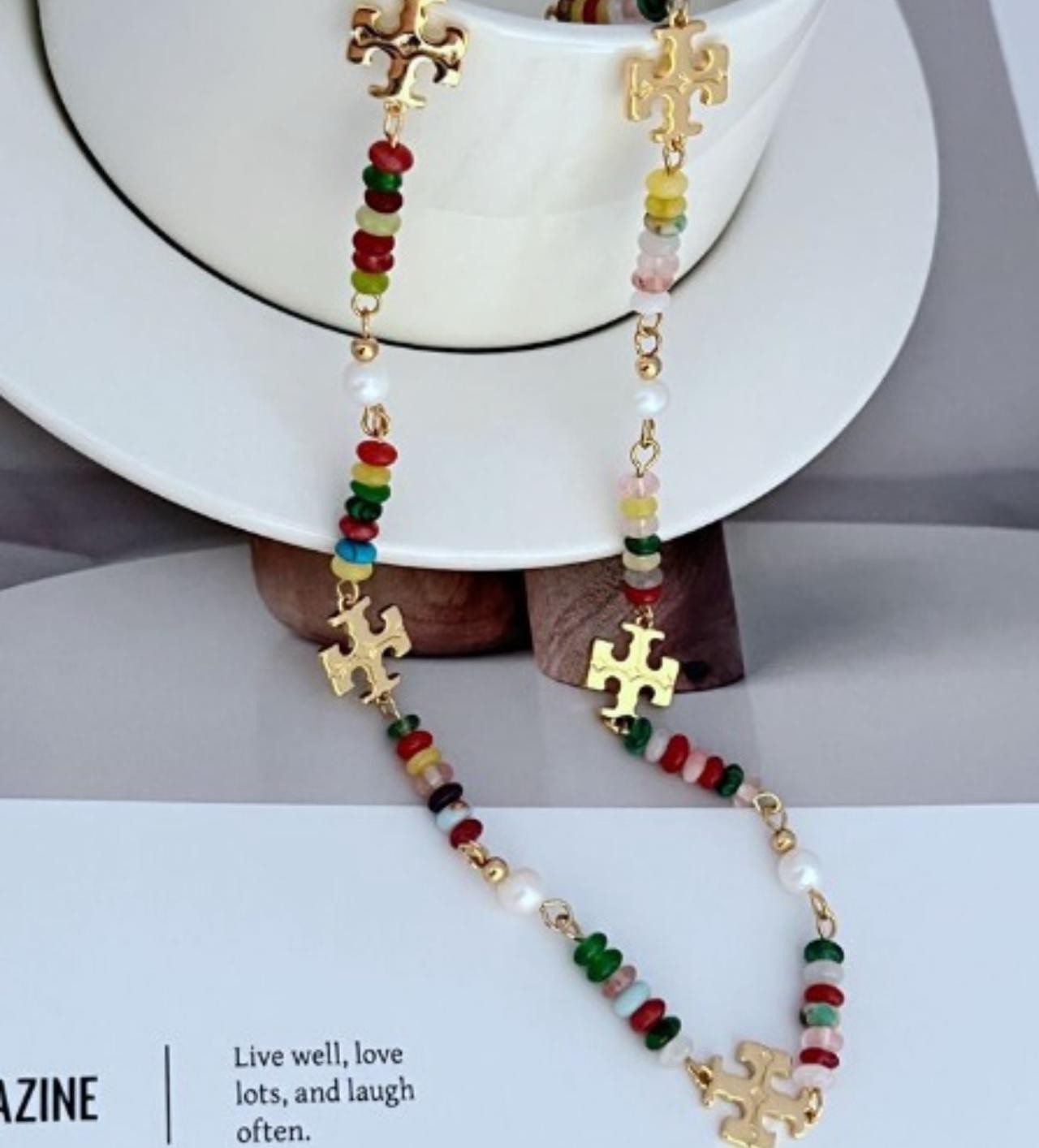New Tory Kira Colorful Beaded Necklace with Gold Accents Size:51cm