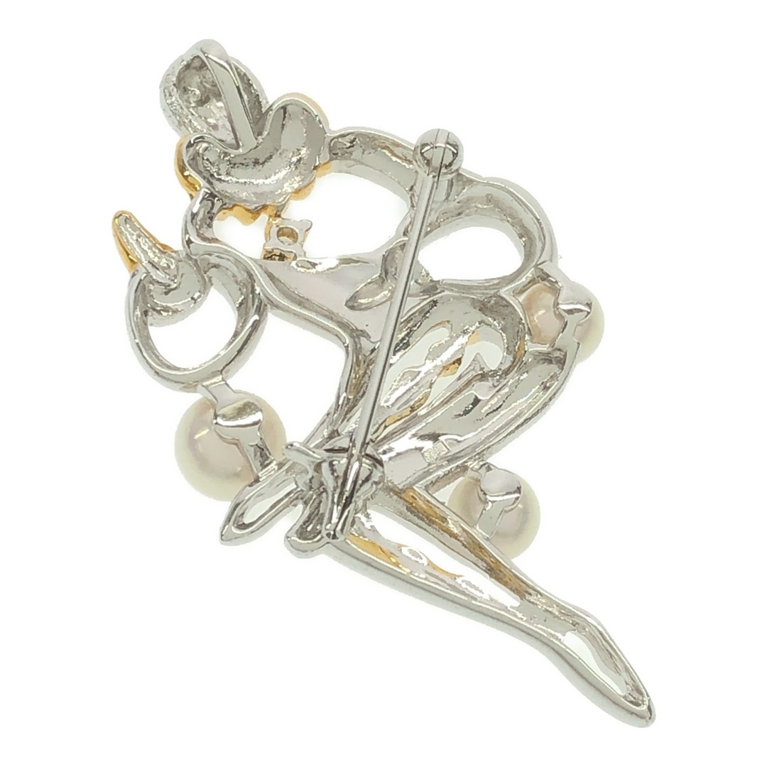 Mikimoto Clown Motif Akoya Pearl 3p Diamond Pendant Brooch Jewelry Used MARJ-0