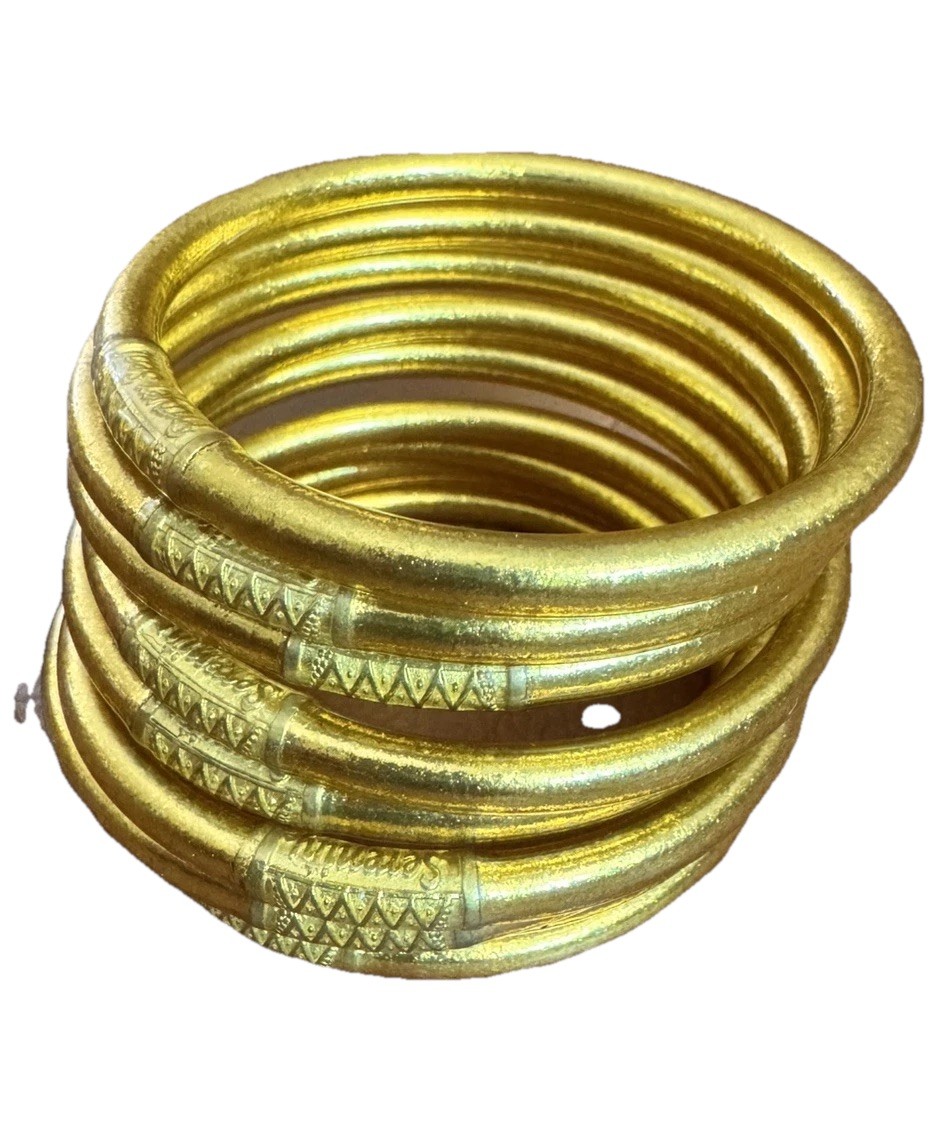 BUDHAGIRL Set of 9 Gold All Weather Bangles Size M gold Serenity Prayer
