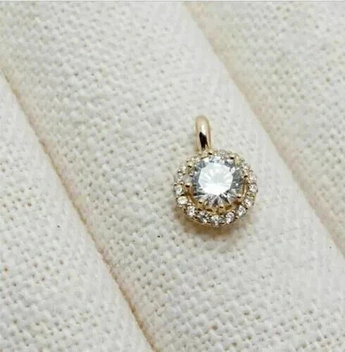 14k Yellow Gold Plated In 2Ct Round Cut Simulated Diamond Women’s Halo Pendant