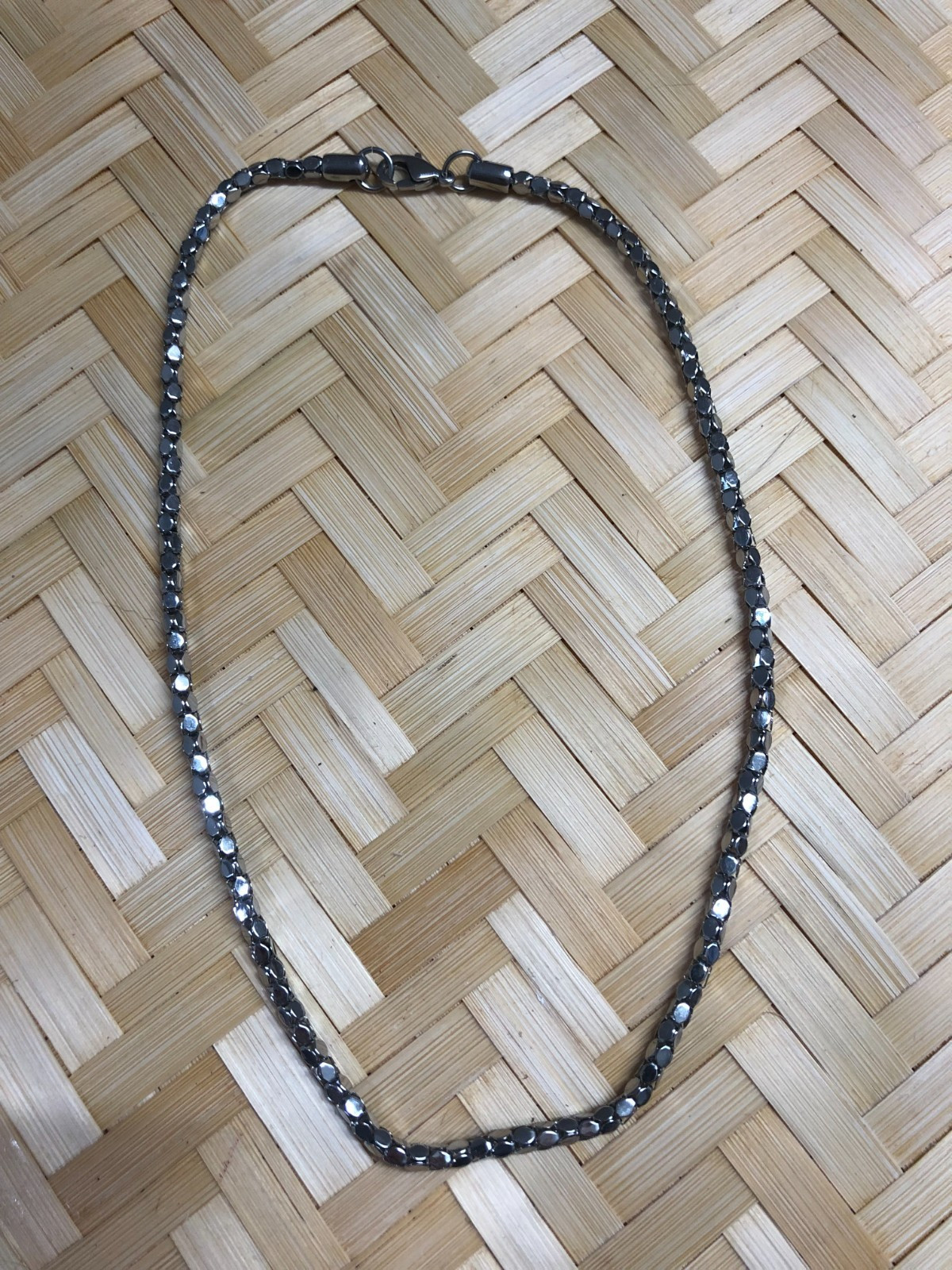 Stainless Steel Silver Tone Necklace Hexagonal Faceted Link Chain Modern Unisex