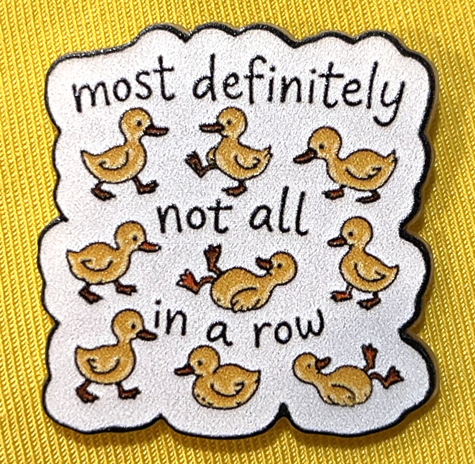 NWOT Duck Funny Not All In A Row Brooch Lapel Pin Acrylic Resin 2D Flat Kawaii
