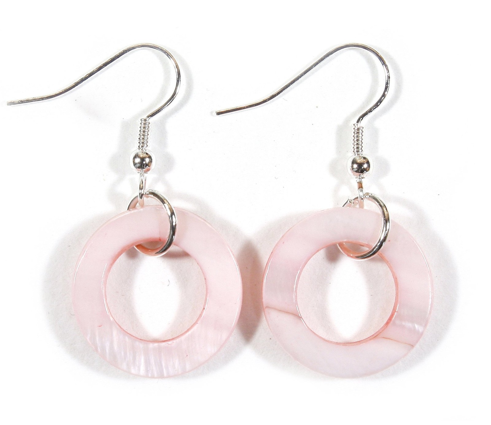 First Blush, Pale Pink Hoop Shell Earrings on Silvertone French Wires