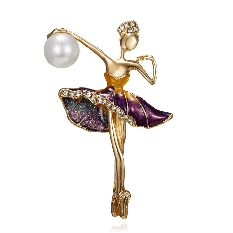 Painting Oil Brooch Character Dancing Girl Creative Rhinestone Border Pearl