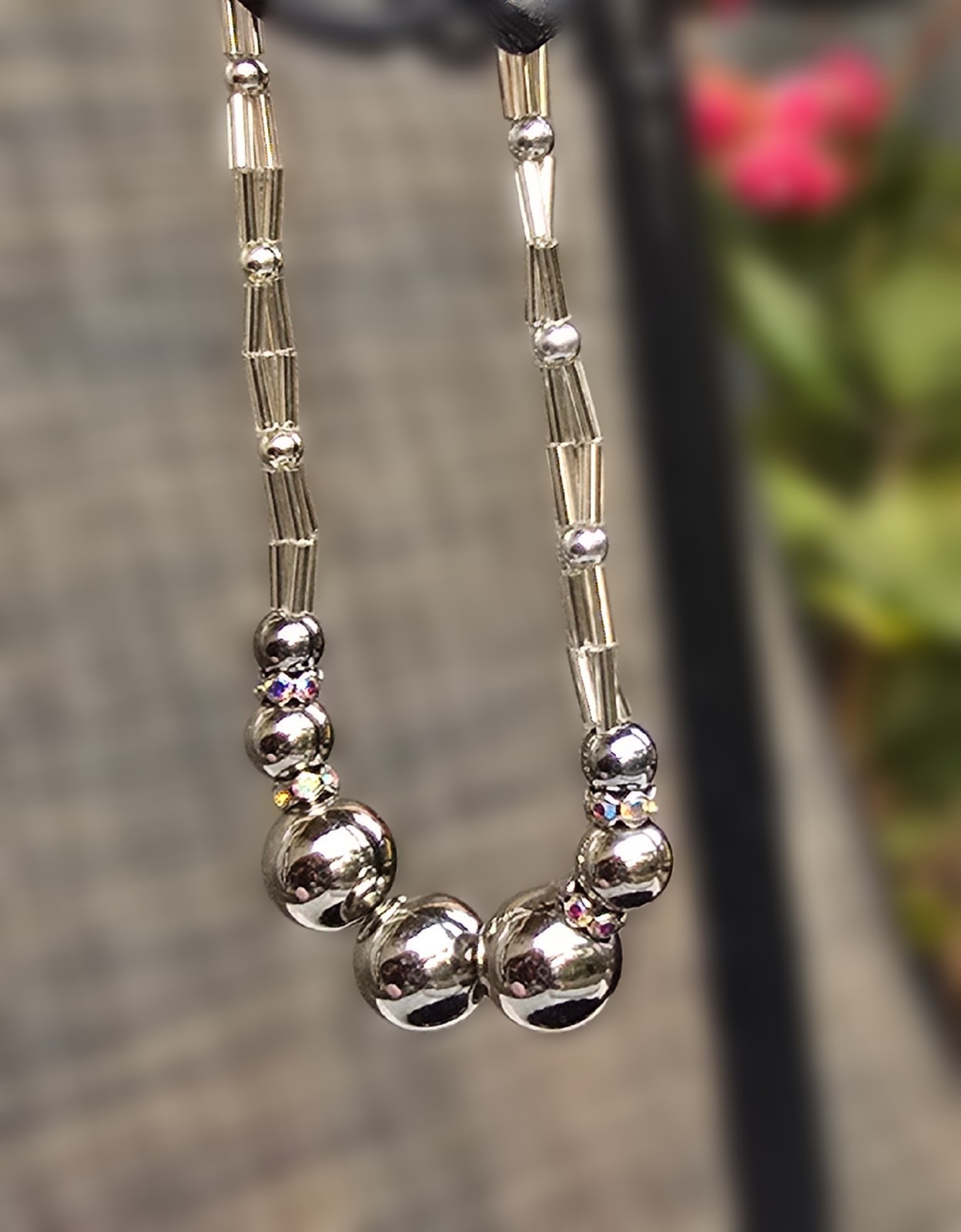 Silver Beaded Cocktail Necklace, New!