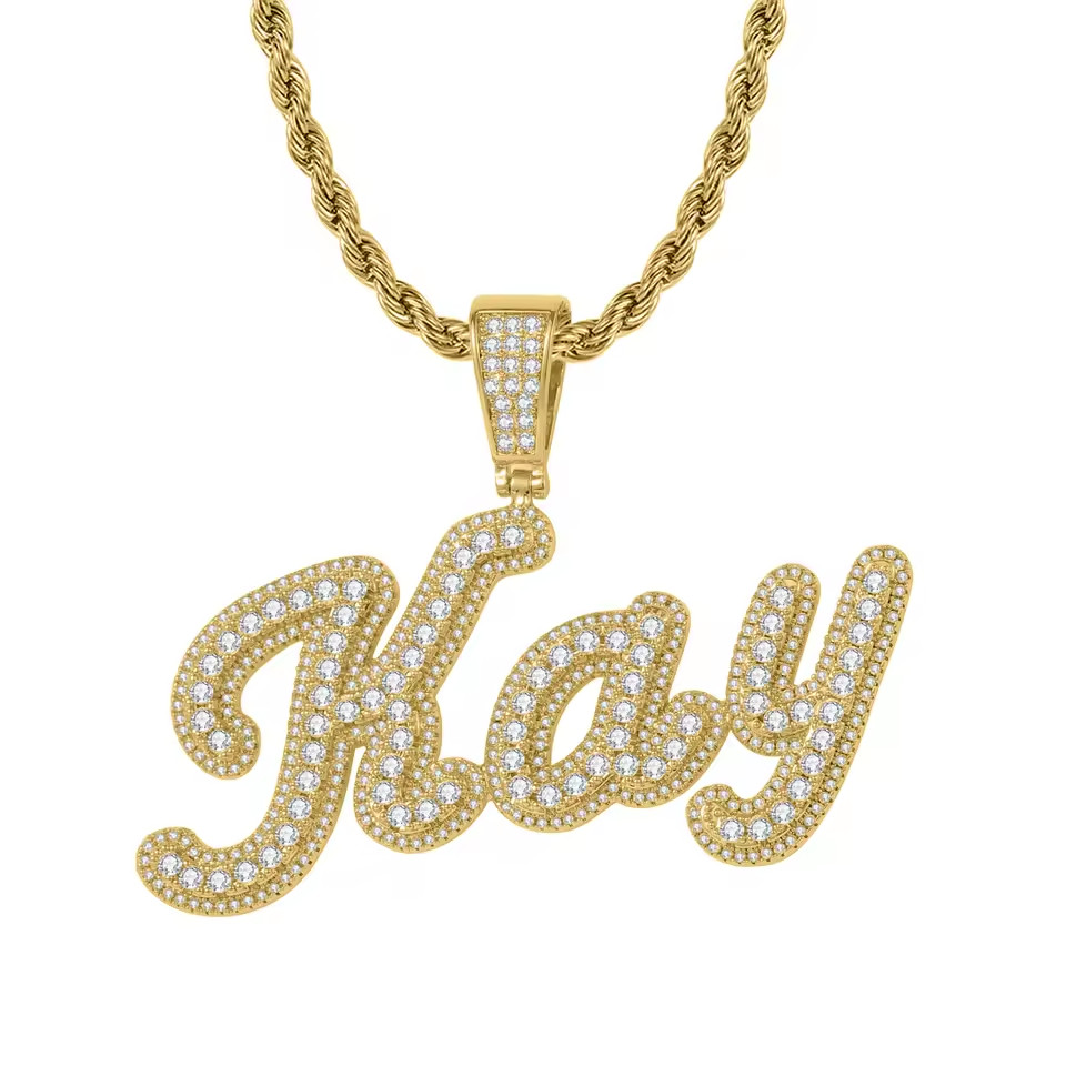 Custom Name Bubble Letters Necklace Zirconia Pendant Necklace Jewelry Rope Chain
