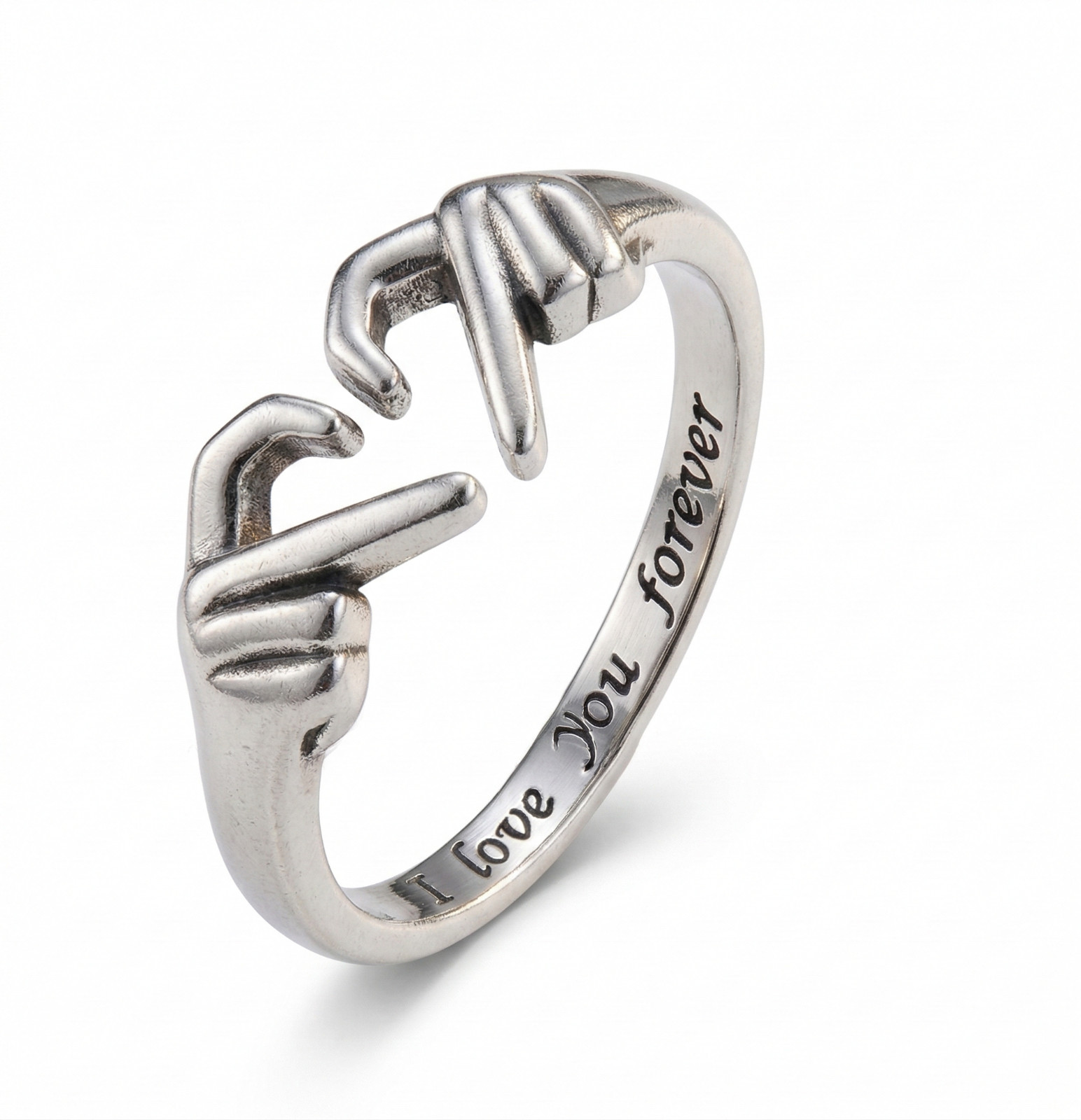 925 Sterling Silver Hug Ring for Women Men Adjustable Promise Hands Open Love US
