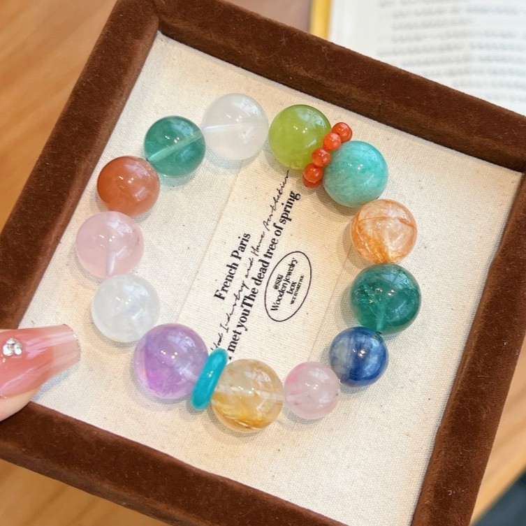 13mm Natural Fluorite blue crystal rose quartz sprpentine jade Handmade Bracelet