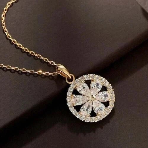 2Ct Pear Cut Simulated Diamond Halo Flower Pendant In 14K Yellow Gold Plated