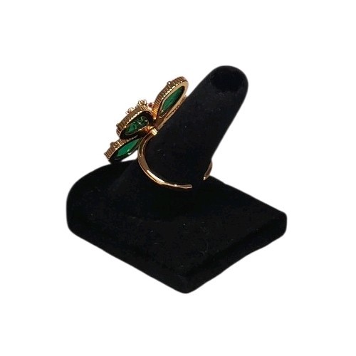 Estate Gold-Tone Green Coated Glass & Pink Spinel Flower Ring Size 6 (Approx.)