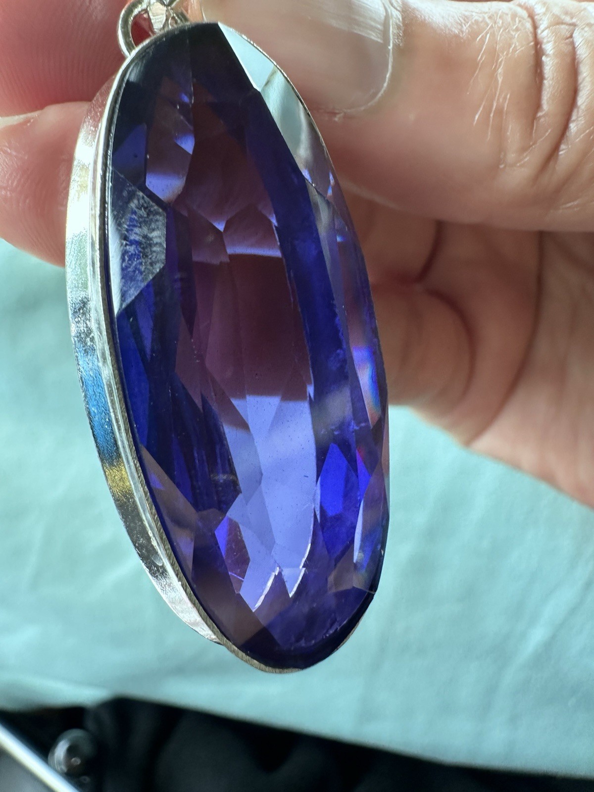 Brilliant Blue Lab Created Tanzanite Pendant High Polished Bezel Gemstone