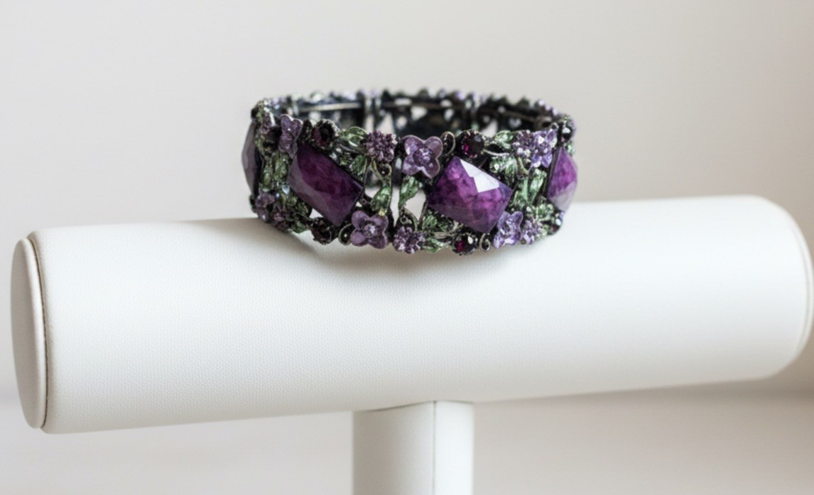 Bangle Bracelet Purple and Green Costume, Unsigned