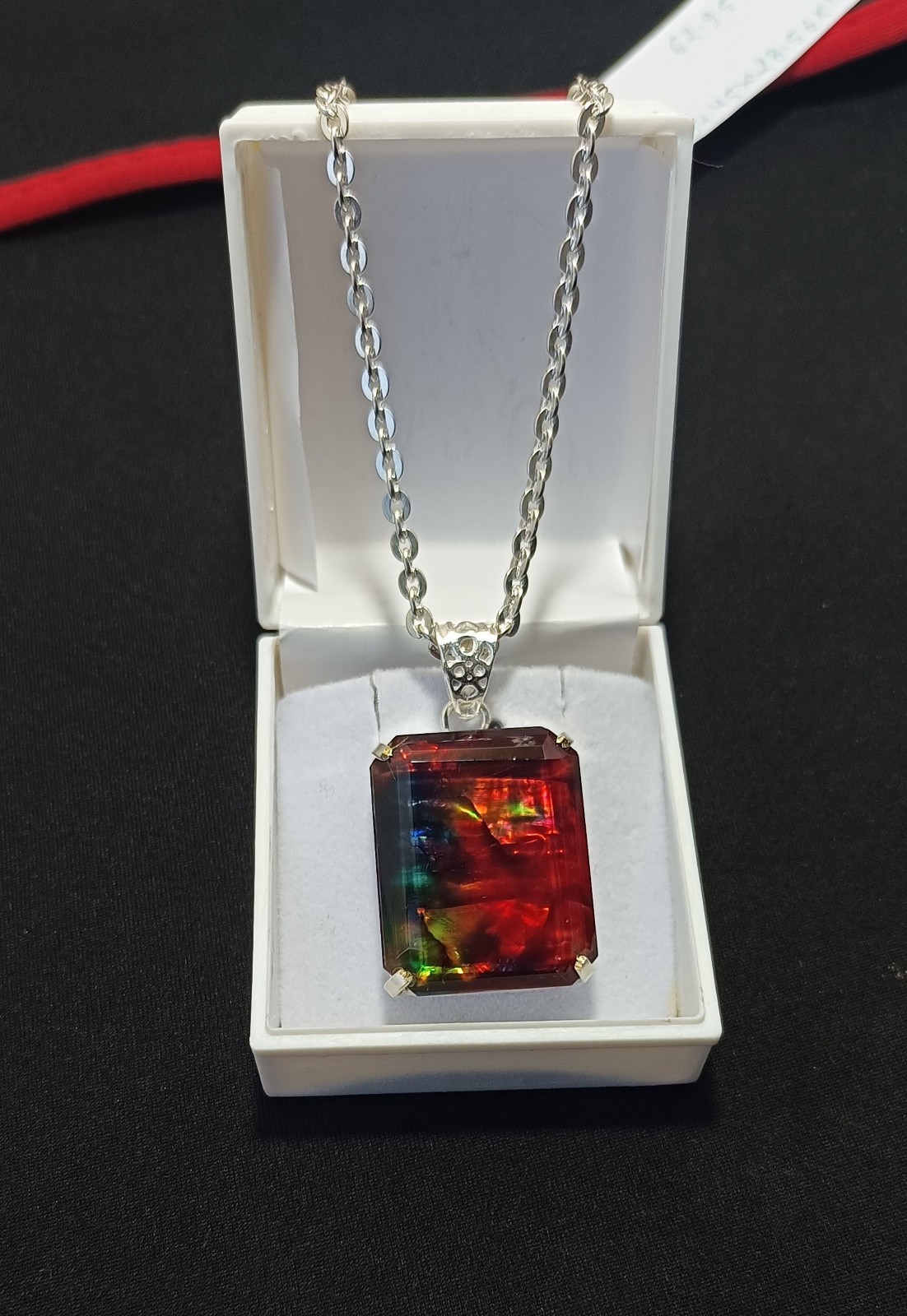 62 Ct Natural Ammolite Doublet Rainbow Pendant With Chain Multi Color Gemstone