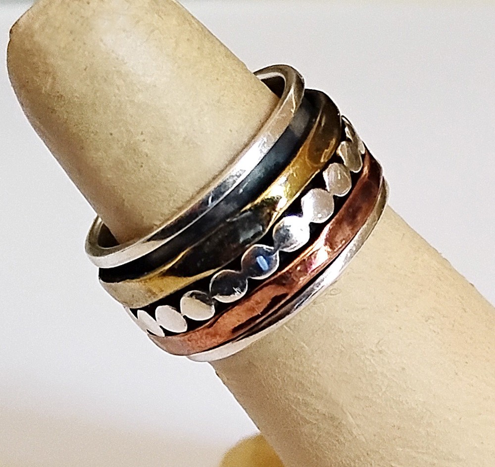 3 Metals- Sterling Silver, Copper, Brass Ring 6.8 grams Size 6 1/2