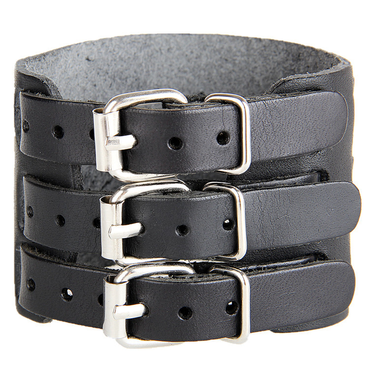 Genuine Leather Bracelet for Men Wrist Cuffs Arm Bands Punk Wristband Adjustable