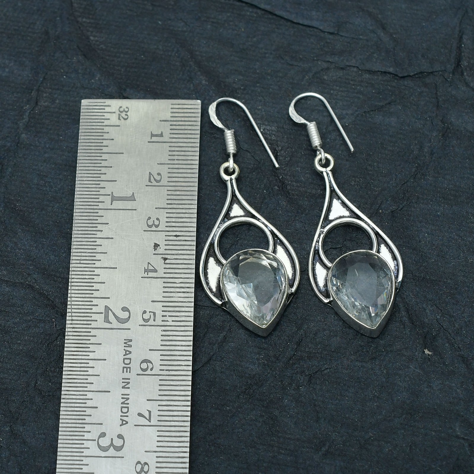 White Topaz (Lab-Created) Gemstone 925 sterling silver Handmade Earring 1.96″
