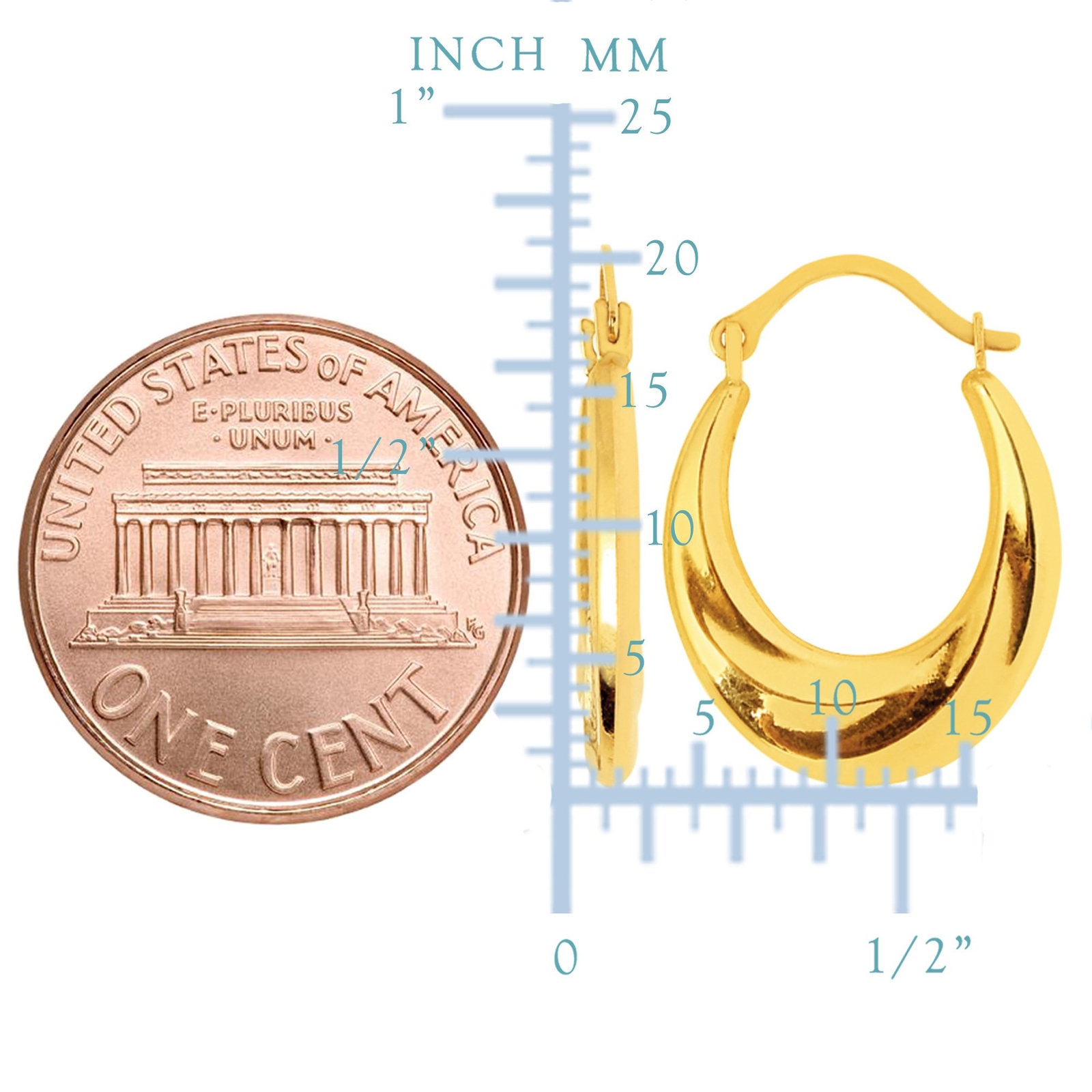 14K Yellow Gold Horseshoe Swirl Hoop Earrings – 15 x 20mm