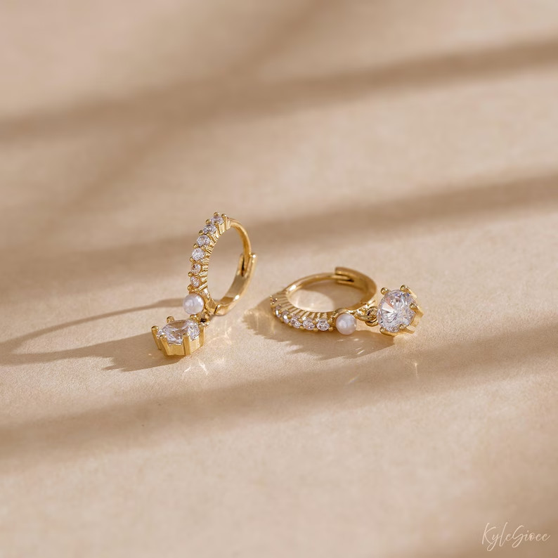 1.20Ct Round Cut Simulated Diamond Hoop &Huggie Earring 14k Yellow Gold Over