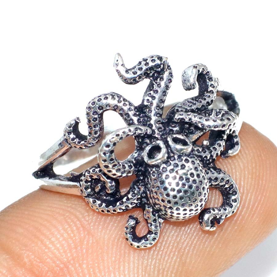 925 Silver Plated Gothic Octopus Ethnic Ring Jewelry Size US 7 GW