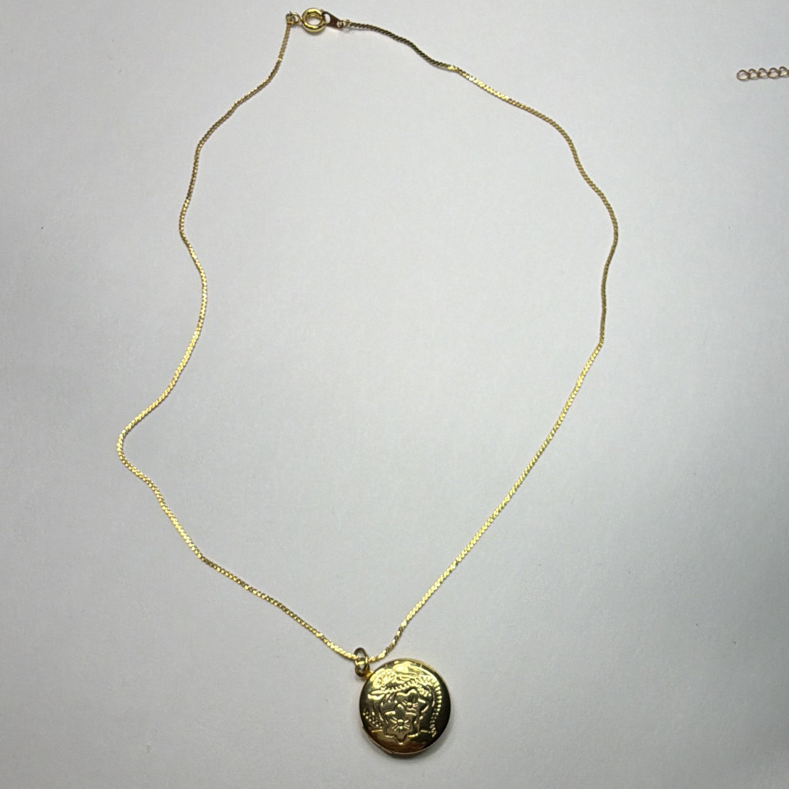 Gold Tone Round Floral Photo Locket Pendant Necklace Rope Chain Lobster