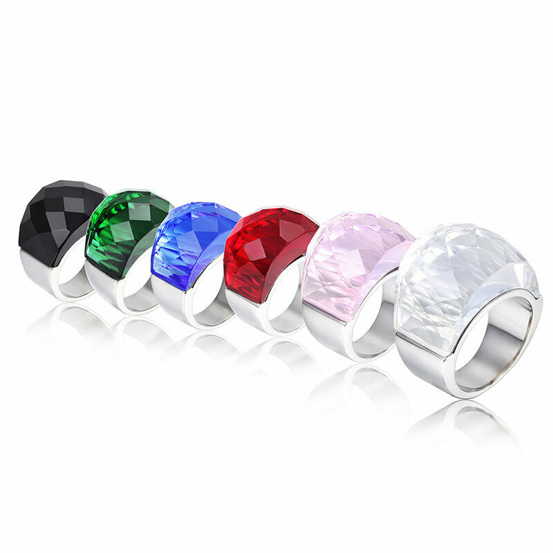 Popular Jewelry Large glass stone stainless steel Silver/Gold Ring US SIZE 6-9