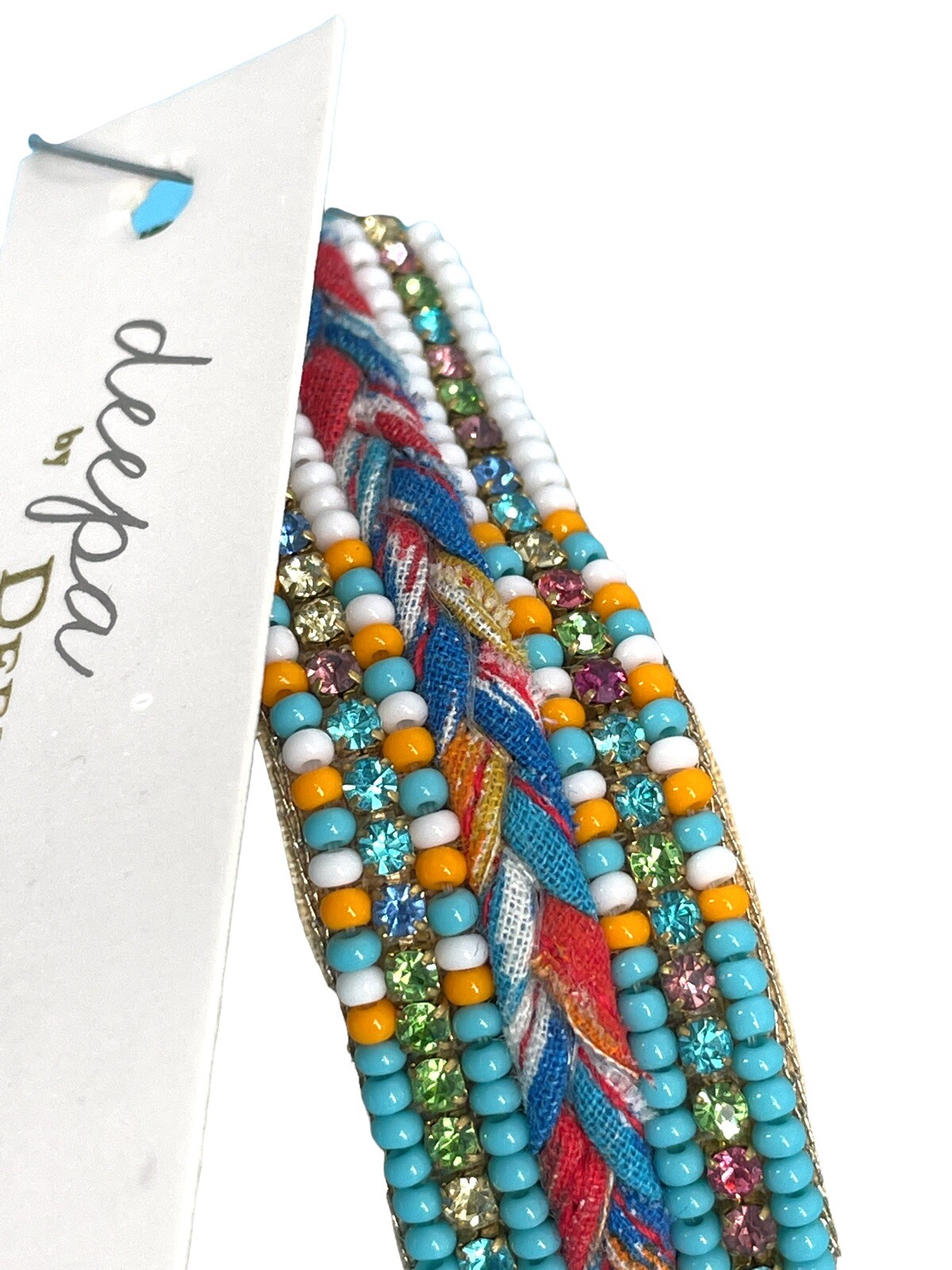 Deepa Gurnani Kaitin Beaded Adjustable Bracelet Aqua Blue Hand Embroidered