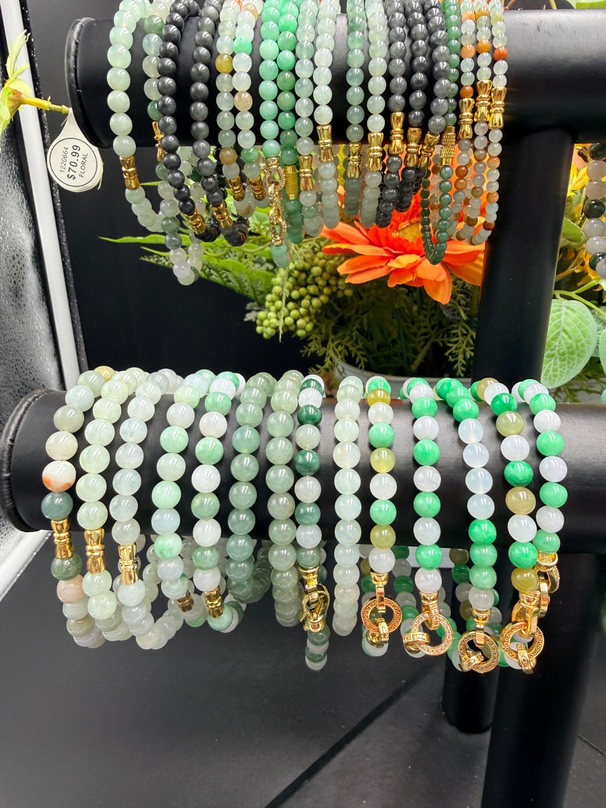 Certified Natural Jadeite Jade Beaded Bracelet Light Green 6.2 mm #100175