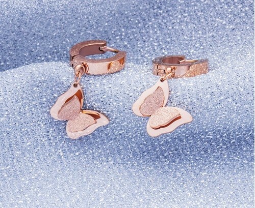 Dangle Hoop Earrings for Women Butterfly Rose Gold Post With Friction Earring 