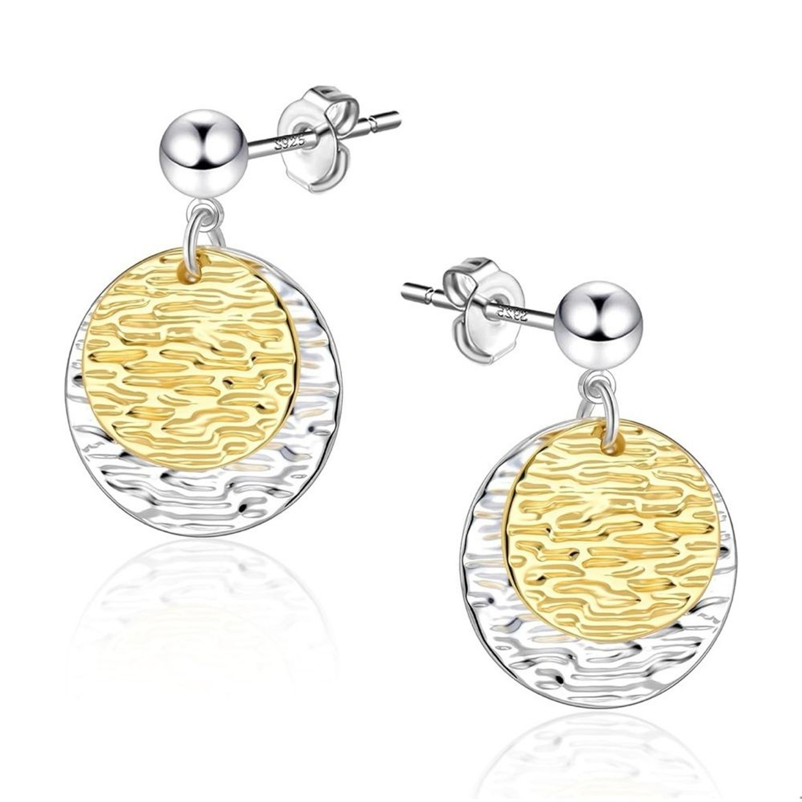 BOUTIQUELOVIN Two Tone Earrings Sterling Silver Disc Dangle Earrings