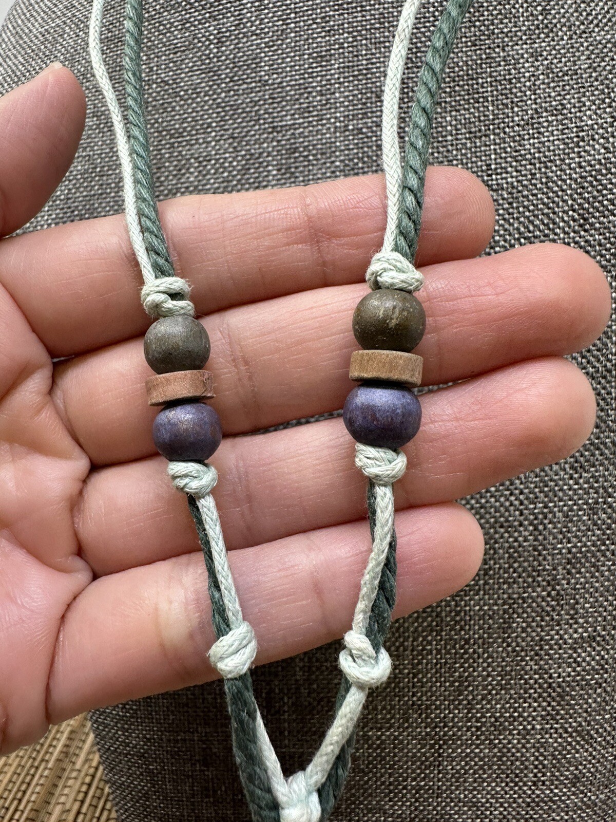 Green Spiral Bohemian Handmade Necklace with Square Engraved Pendant