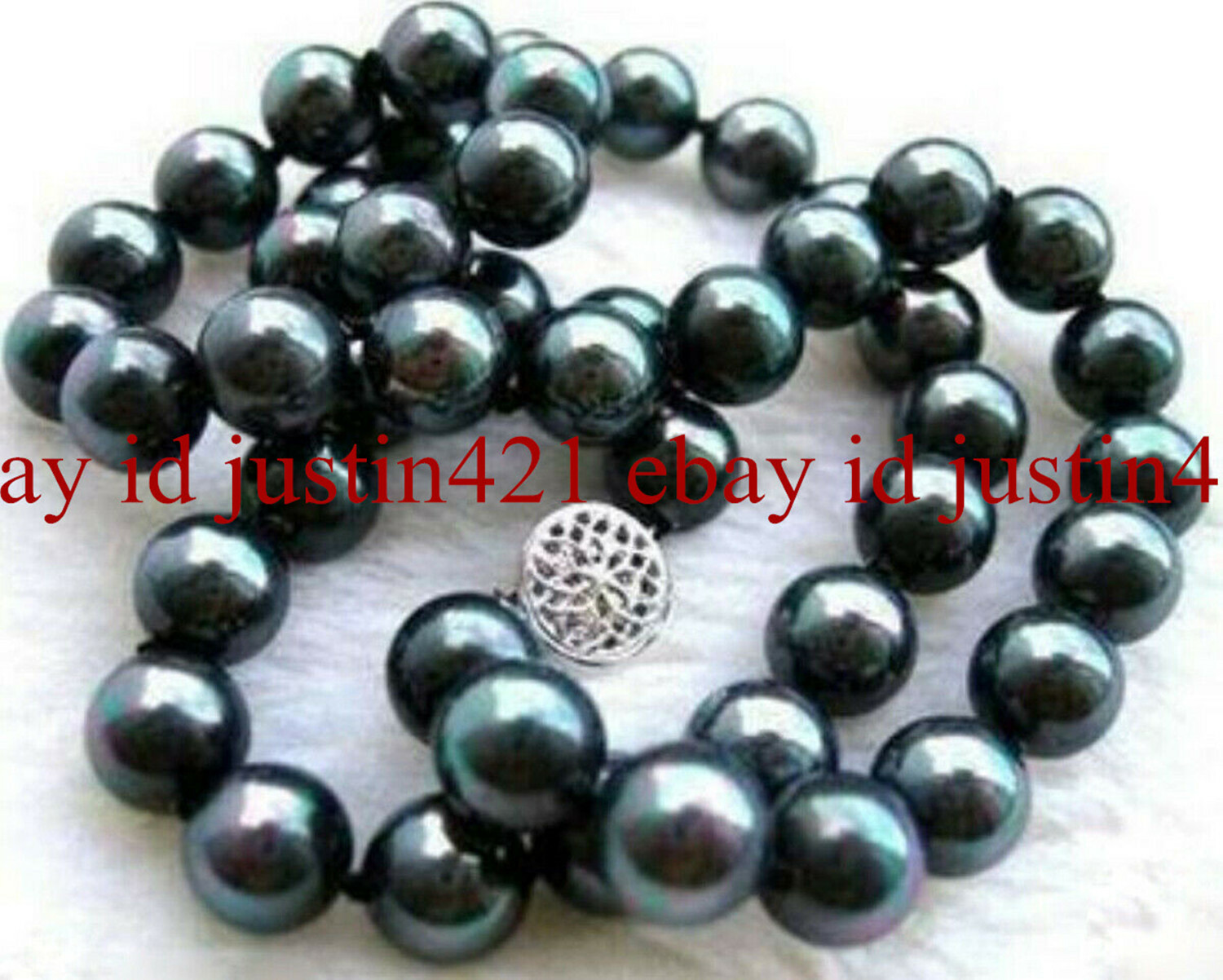 Beautiful 8mm Black Green South Sea Shell Pearl Round Beads Necklace 18″ AAA