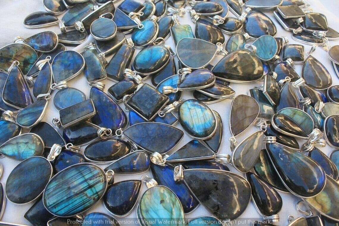 Labradorite Gemstone Pendant 100pcs Wholesale Lot 925 Silver Plated Jewelry