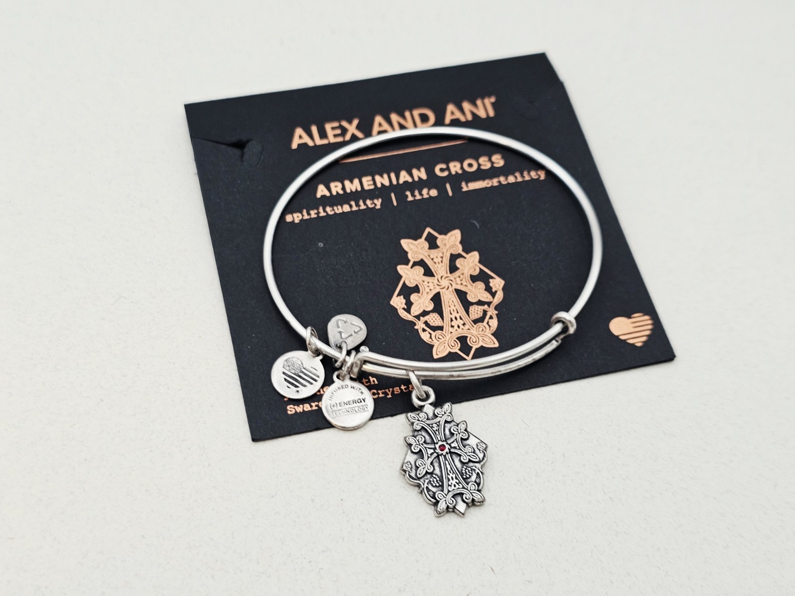 Alex And Ani ” Armenian Cross ” Silver Charm Bangle Bracelet ✨️