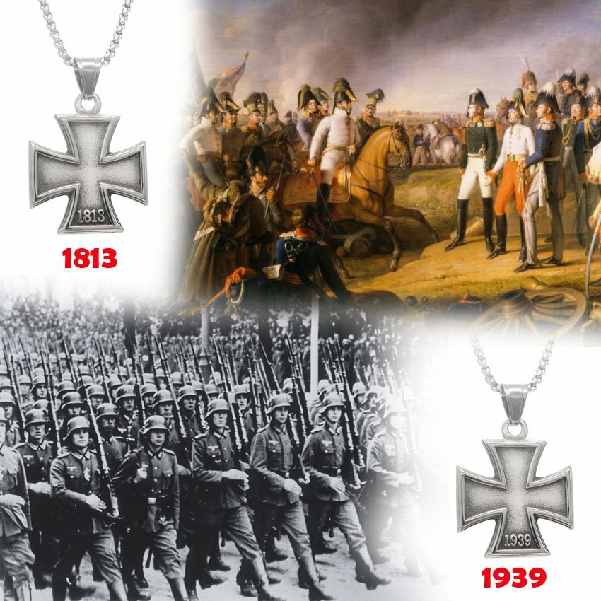 MENDEL Mens Stainless Steel 1813 1939 WW2 German Iron Cross Pendant Necklace Men