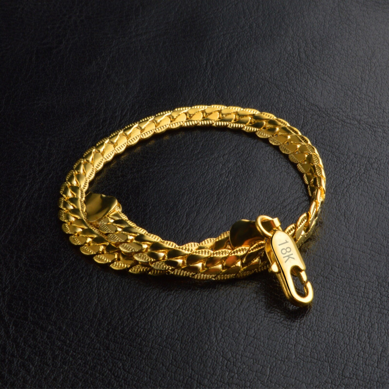 18K Yellow Gold Plated 5MM Flat Curb Chain Solid Link Bracelet Mens & Womens 8″