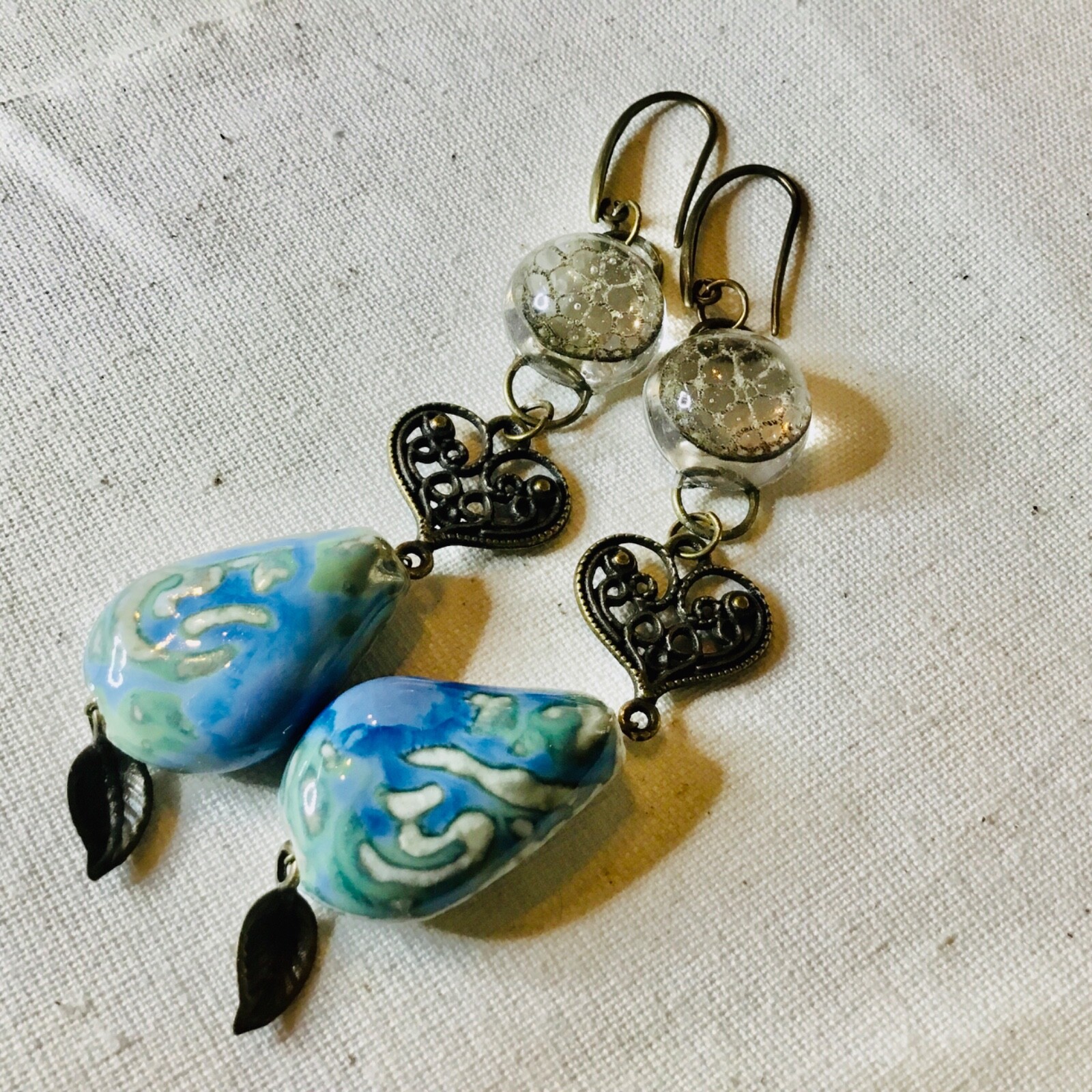 Sacred Bloom – Real Lotus Flower & Ceramic Drop Earrings | Antique Bronze