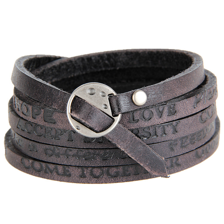 Leather Wrap Bracelets Trendy Stackable Cuff Adjustable Wirstband For Men Women