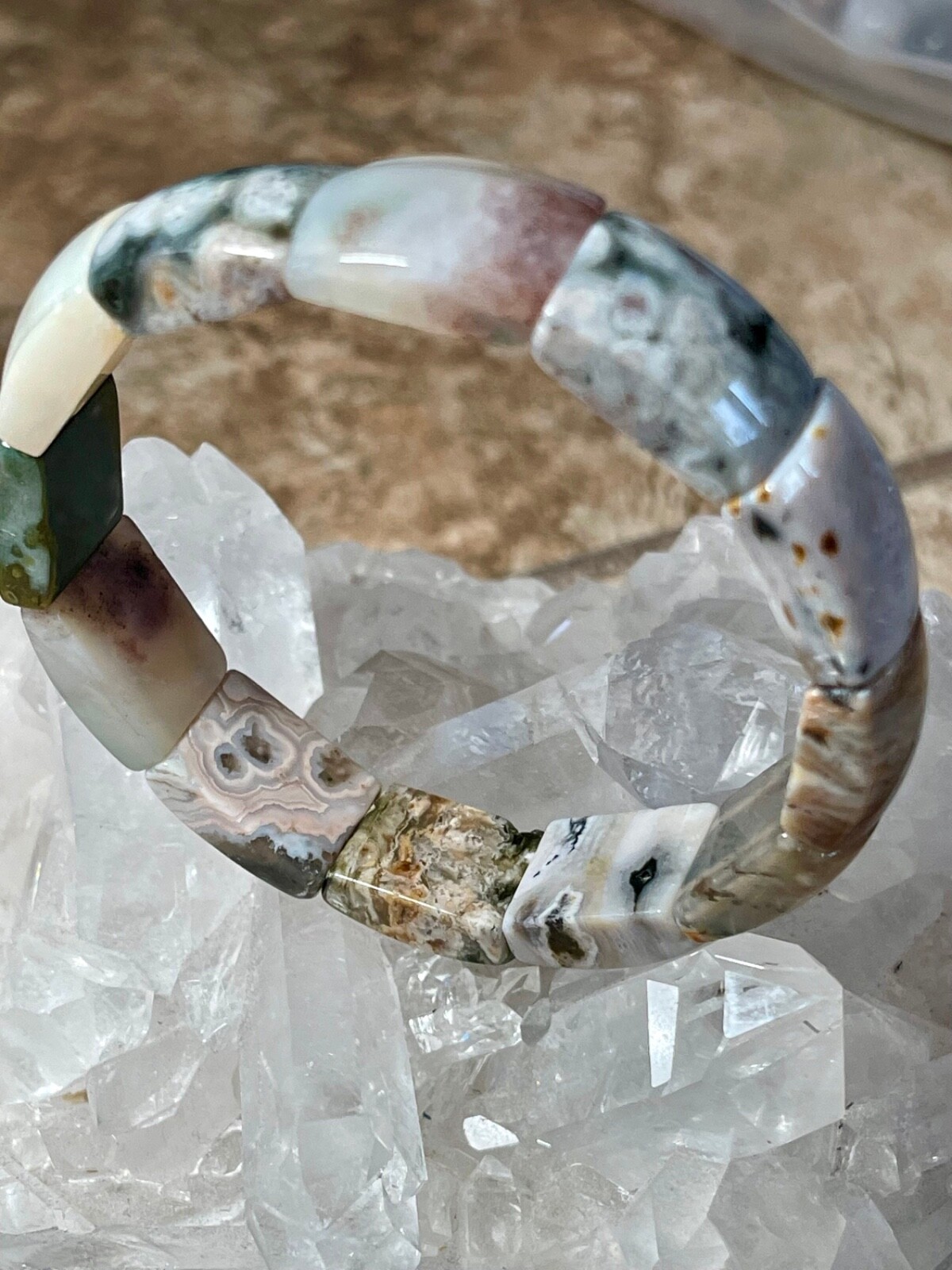 Ocean Jasper Soft Bangle 8th Vein Old Stock Stretchy Bracelet Crystal Gemstone