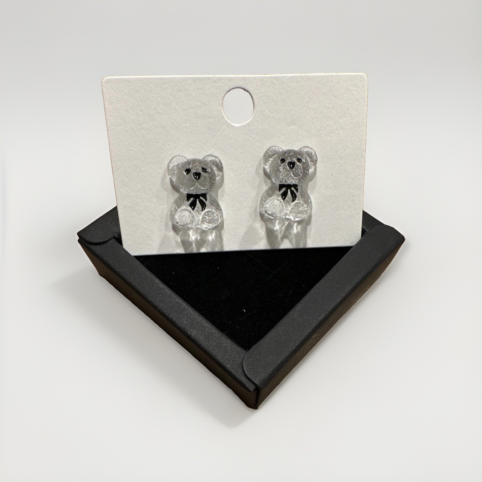 Clear Bear Stud Earrings for Lobe, Animal Theme, No Stone