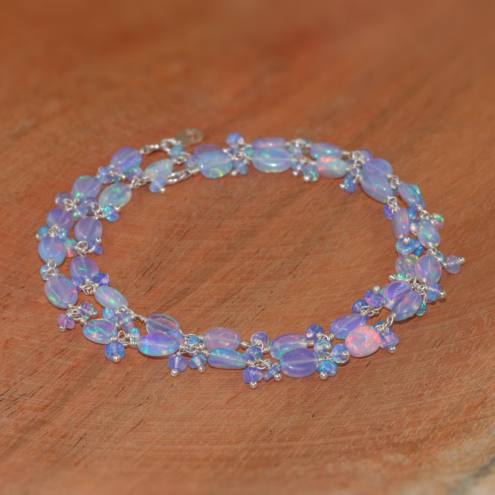 Natural Blue Opal Gemstone Tumble Beads Necklace, Genuine Fire Blue Opal Beads
