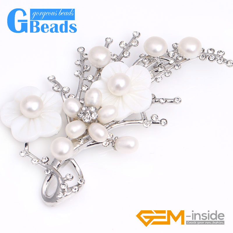 White Gold Plated Flower Pearl Brooch Pin Fashion Jewelry Free Shipping Charm