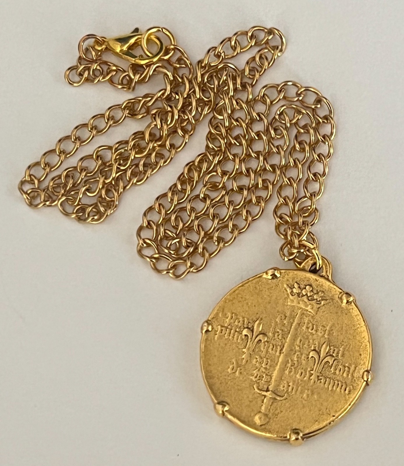 Joan of Arc Necklace Religious Medal Pendant Antique Design Talisman