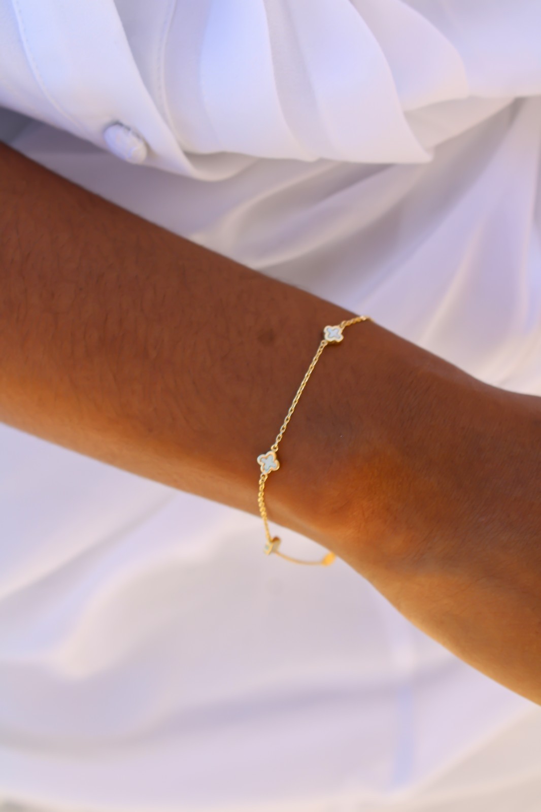 14k Solid Gold Mini Dainty Clover Bracelet, Flower, Adjustable from 7″ to 7.5″
