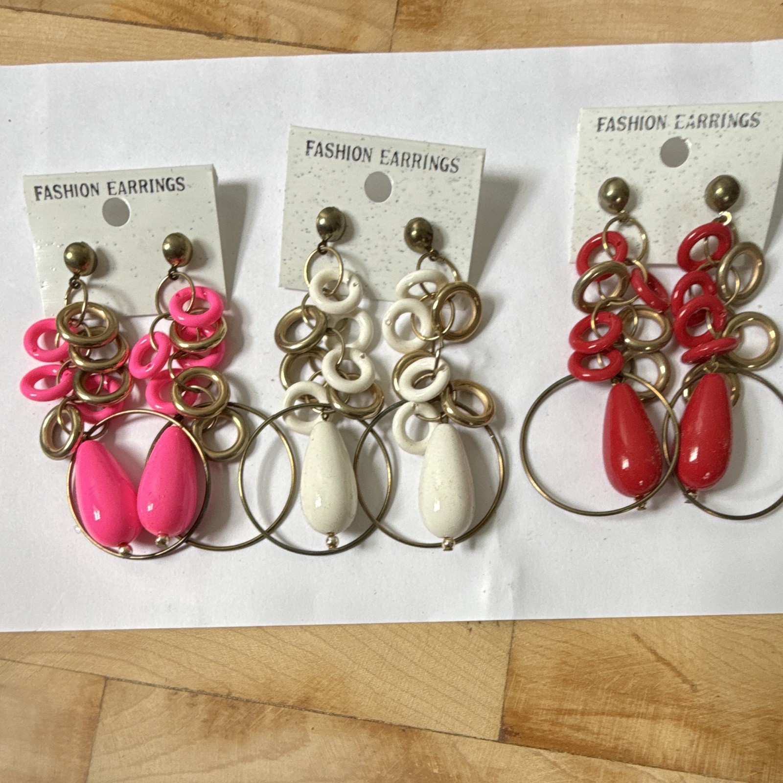 Multicolor Teardrop Dangle Earrings Lot of 3 Pairs Plastic Metal No Stone