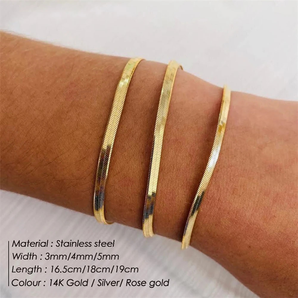 Stainless Steel Bracelet Snake Chain Gold Color 2mm 3mm 4mm 5mm Jewelry