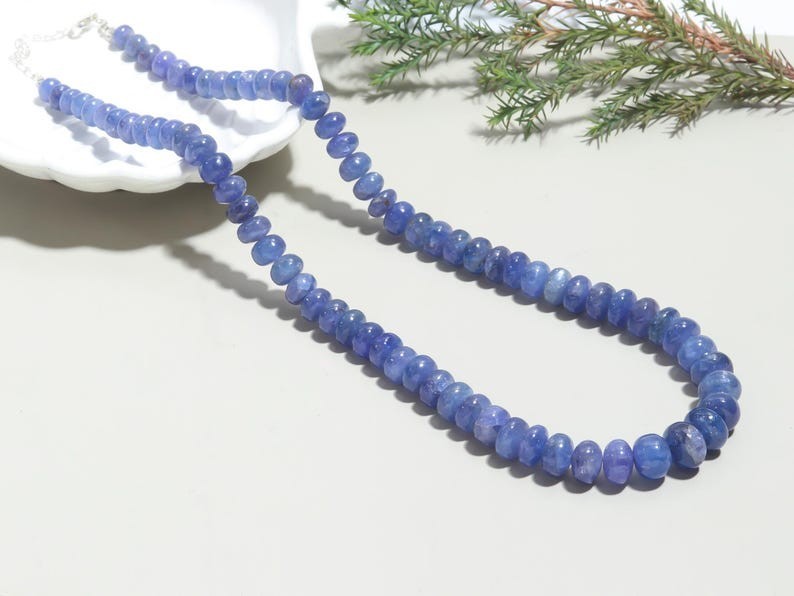 Blue Tanzanite Smooth Rondelle Gemstone Beads December Birthstone Necklaces 32”