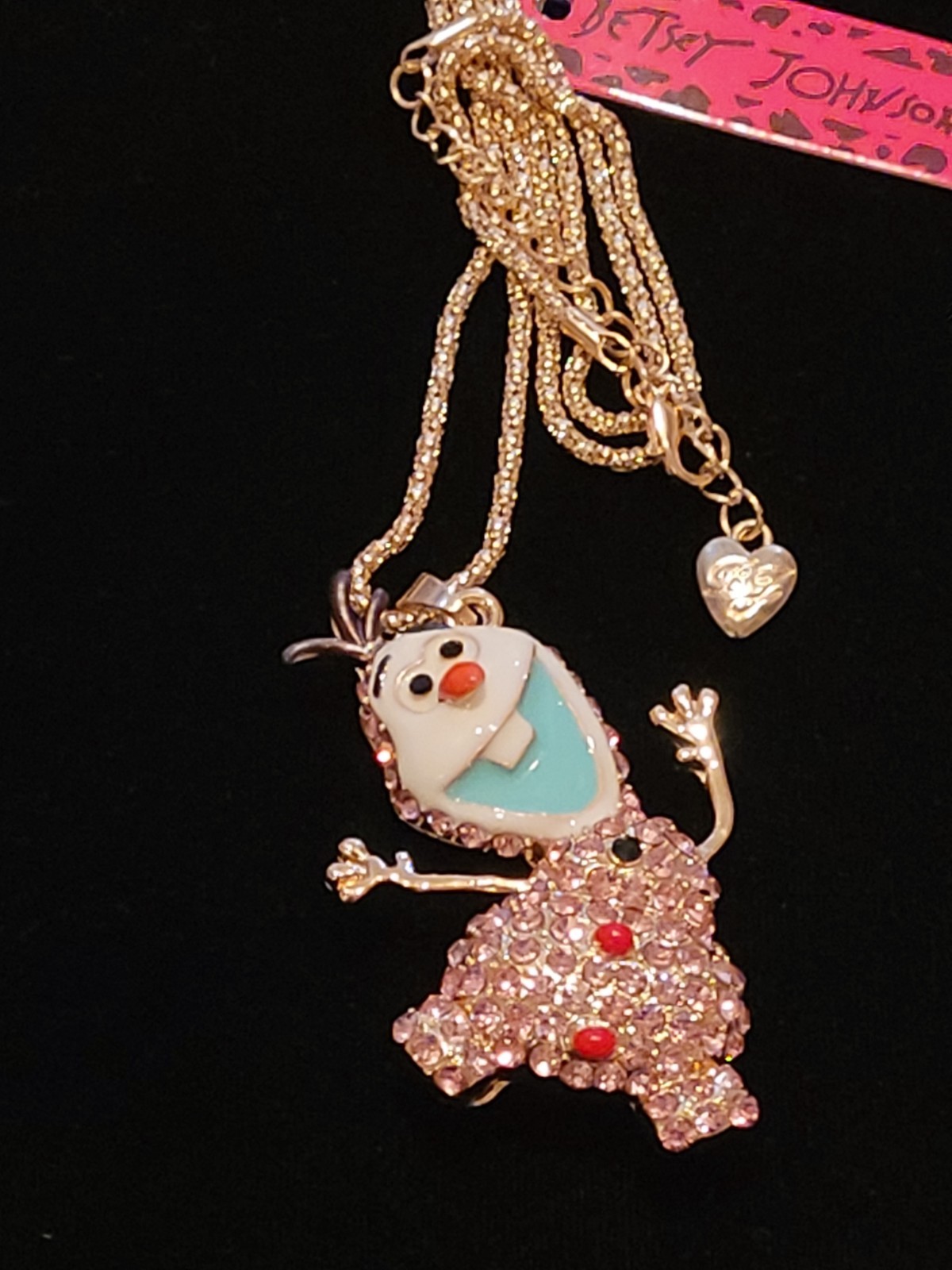 BETSEY JOHNSON OLAF PINK CRYSTAL Necklace FROZEN CHRISTMAS SNOWMAN PENDANT NWT